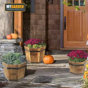 Set of 3 Garden Wooden Decorative Solid Barrel Planters 8966