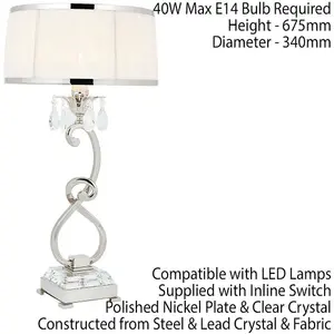 Esher Luxury Table Lamp Nickel Crystal White Round Shade Traditional Bulb Holder