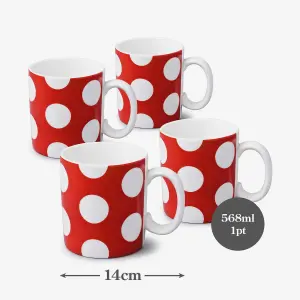 WM Bartleet & Sons Porcelain Spotty Large 1 Pint Mug, Set of 4 Red