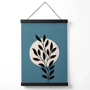 Blue and Beige Boho Graphical Floral  Medium Poster with Black Hanger