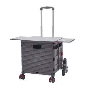 Outdoor Grey Collapsible Rolling Protable Crate with Adjustable Handle