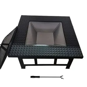 4 in 1 Square Fire Pit, BBQ Grill, Ice Cooler, & Tabletop