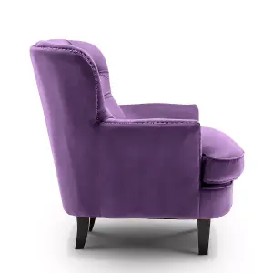 Velvet Purple Buttoned Ava Accent Chair