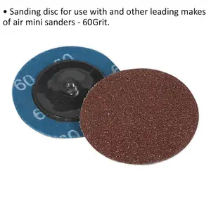 10 PACK - 50mm Quick Change Mini Sanding Discs - 60 Grit Aluminium Oxide Sheet