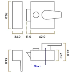 EAI Black Nightlatch Front Door Lock 3 Keys - 40mm Key Centre 62x70x27mm Case - Matt Black / Black Cylinder Night Latch