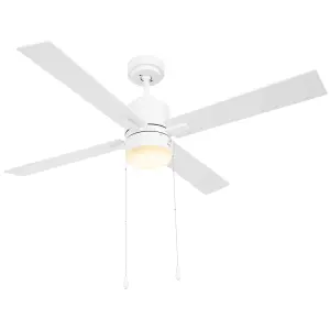 HOMCOM Mounting Reversible Ceiling Fan with Light, Pull-chain, White & Natural