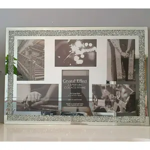 Alischa Deenz Diamond Crushed Crystal Sparkly Silver Mirrored 4 Picture Wall Hung Photo Frame White / 6" x 4"