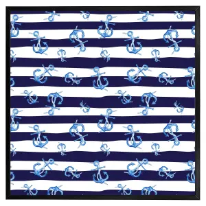 Blue anchors on navy striped background (Picutre Frame) / 12x12" / Brown