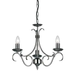 Luminosa Bernice 3 Light Multi Arm Ceiling Pendant Antique Silver, E14