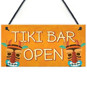 Red Ocean Tiki Bar OPEN Sign Novelty Decor Hanging Sign For Home Garden Cocktail Bar