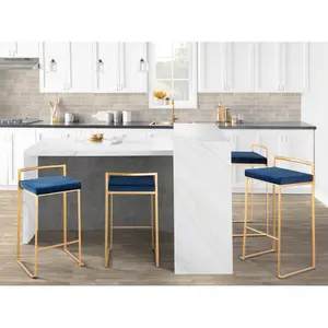 Daggett 68.5cm Bar Stool (Set of 2) Gold / Blue Velvet / Counter Stool (27" Seat Height)