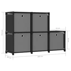 Berkfield 5-Cube Display Shelf with Boxes Black 103x30x72.5 cm Fabric