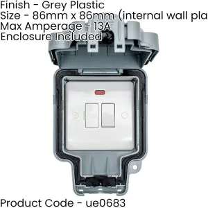 IP66 Outdoor 13A Switched Fuse Spur Neon in Enclosure Garden Waterproof Box