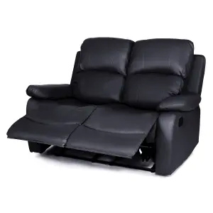 Black Faux Leather Manual Recliner 2 Seater Sofa