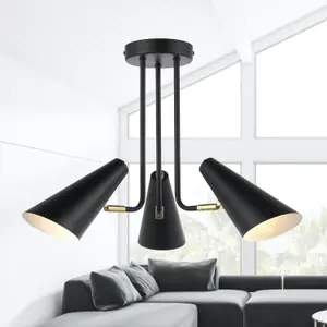 First Choice Lighting Set of 2 Dakotta Matt Black & Brushed Gold Adjustable 3 Light Fittings