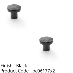 2 PACK - Slim Hammered Door Knob - Matt Black 30mm Round Cupboard Cabinet Pull Handle