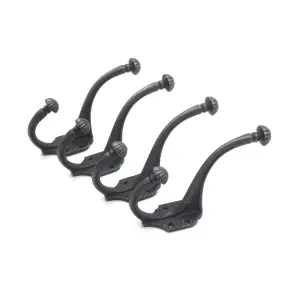 Oakcrafts - Antique Cast Iron Dome Top Ribbed Coat Hook  - Pack of 4 Hooks