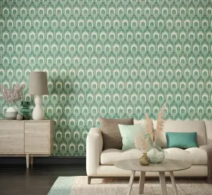 Hoopla Walls Dark Green Deco Arch Smooth Matt Wallpaper