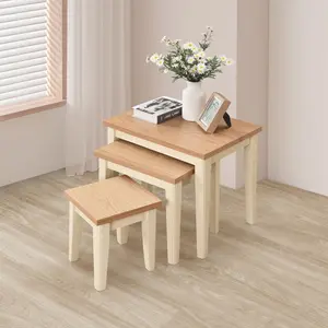 Abundance Solid Wood 3 Piece Living Room Table Set - Traditional Farmhouse Cottage Nesting Tables