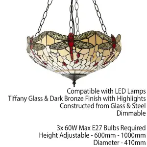 Tiffany Glass Hanging Ceiling Pendant Light Bronze & Dragonfly Lamp Shade i00105