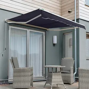 Primrose Awnings 2.5m x 2.0m Retractable Manual Half Cassette Blue Awning Outdoor Patio Canopy