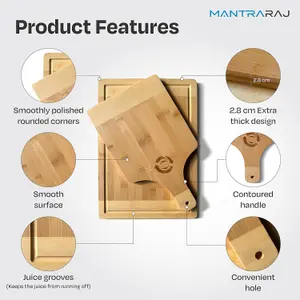 MantraRaj Bamboo Chopping Board and Paddle Pizza Board Large Multi-Purpose Bamboo Cutting Board