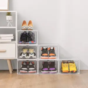 6 Pack Clear Durable Shoe Organiser - Sturdy And Durable Front Stackable Drawers - Space Saving Design With Magnetic Door