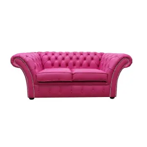 Chesterfield 2 Seater Sofa Settee Vele Fuchsia Pink Leather In Balmoral Style