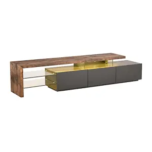 Alanis Wooden TV Stand With Storage In Rustic Oak And LED