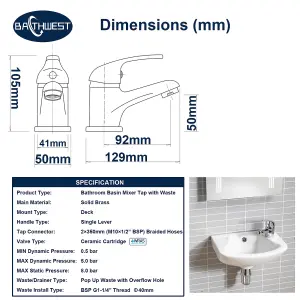 BATHWEST Chrome Brass Bathroom Basin Mixer Taps Monobloc Sink Mixer Taps Single Lever