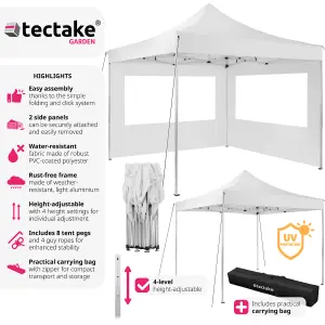 Gazebo Olivia - 3 x 3 m, with aluminium frame, 2 side panels, waterproof - white