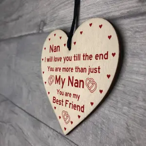 Nan Best Friend Gift Wooden Heart Birthday Mothers Day Gift For Nan From Grandchild