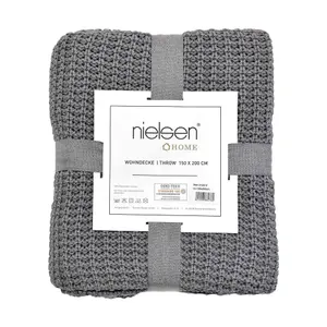 nielsen Alen Coarse Knitted Large Throw Blanket - Light Grey