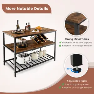 Costway 3-Tier Kitchen Industrial Storage Shelf Island Prep Table Microwave Stand Rack