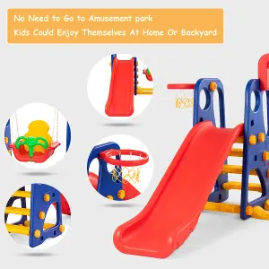 Costway 3 in 1 Toddler Slide and Swing Set Climber Slide Playset with Basketball Hoop