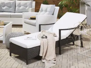 Sun Lounger with Cushion PE Rattan Brown VASTO