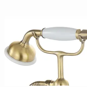 ENKI, Camberley, BT3208, Antique Brass, Bath Shower Mixer Taps, Traditional Victorian Cross Handle, Solid Brass, Easy Clean, Trad