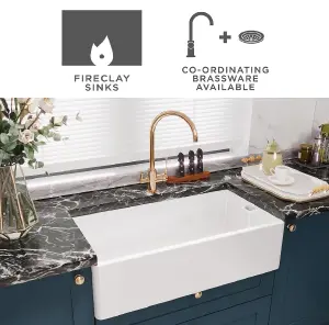 Single Bowl Belfast Kitchen Sink with Overflow, No Tap Hole - 895mm