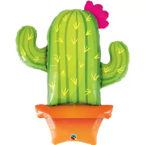 Qualatex 39 Inch Potted Cactus Supershape Foil Balloon Green (One Size)