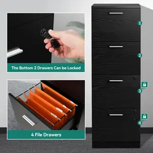 40cm Wide 4 -Drawer File Cabinet Black