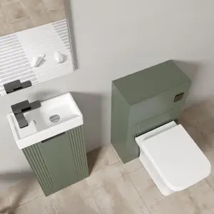 Cloakroom Suite - Fluted Floor Standing Vanity, WC, Toilet and Tap- Green/Black