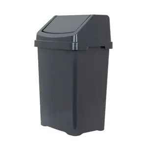 Wham Essentials 50L Swing Top Rubbish Bin Black Black