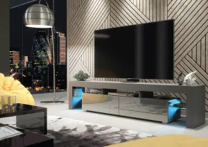 Nova TV Unit 200cm Dark Grey High Gloss Doors with LED Lighting - Creative Furniture