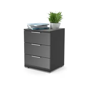 Machias 3 Drawer Bedside Table High-Gloss Black