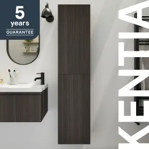 GoodHome Kentia Ribbed effect Walnut Veneer Double Bathroom Column cabinet (H)150cm (W)35cm