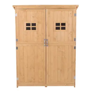 Outsunny Wooden Garden Shed Tool Storage Cabinet Double Door Shelf Natural Wood