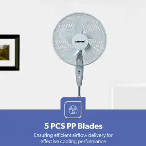 GEEPAS 16 Inch 5 blade Pedestal Fan 45W Powerful Free Standing Oscillating Cooling Fan Height and Tilt Adjustable, Grey