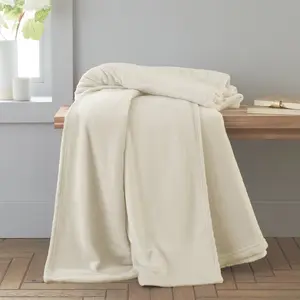 Extra Large New Raschel Velvet Touch Blanket Throw Cream / 245cm W x 280cm L