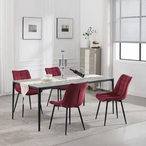 Set Of 4 Dining Room Chairs Kitchen Chair Cushioned Chair Design Chair With Backrests With Fabric Seat And Metal Frame Maroon