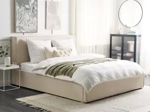 Fabric EU Super King Size Ottoman Bed Beige MOISSAC